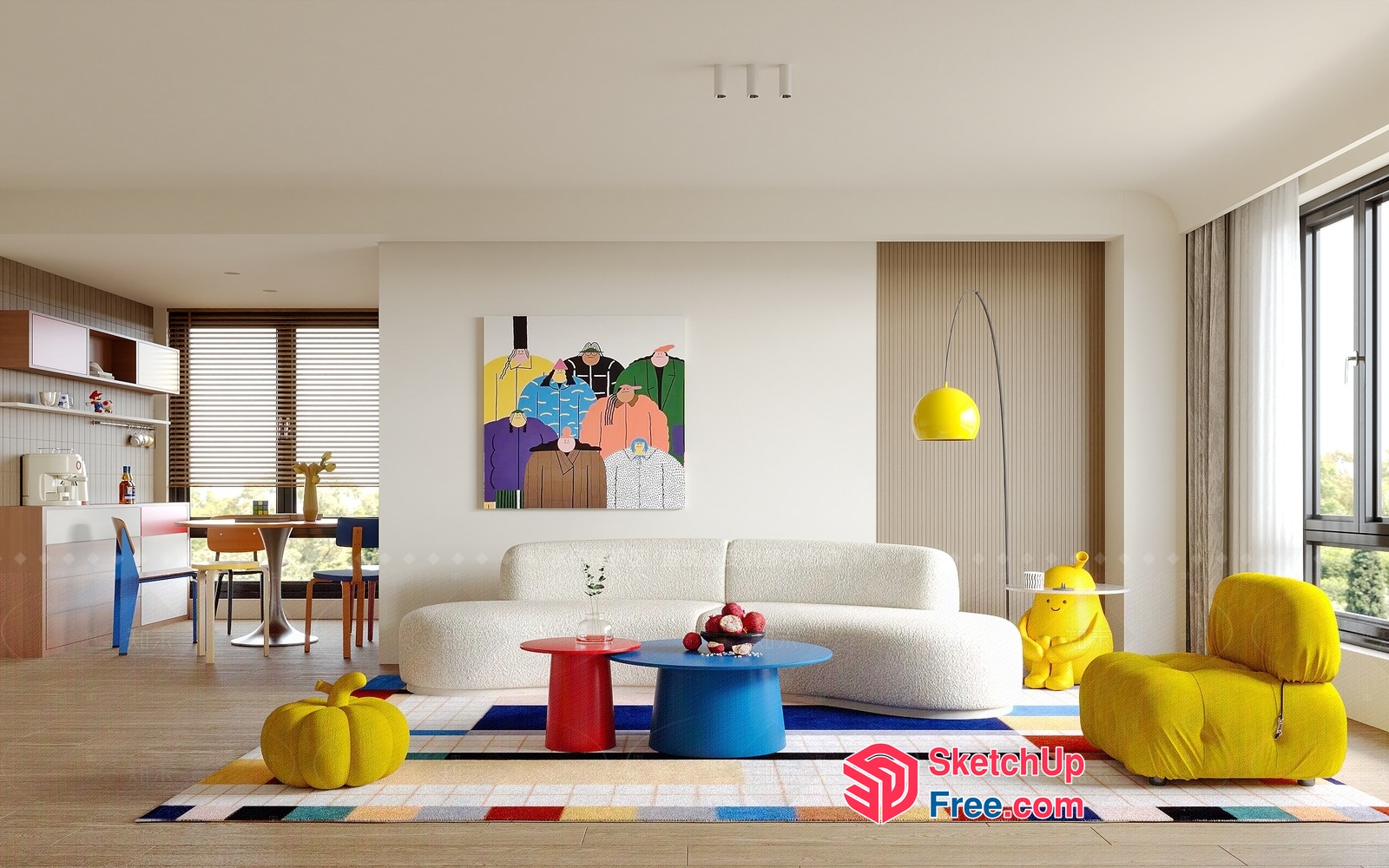 Vibrant Living Room Design With Colorful Furniture And Art 3D SketchUp File