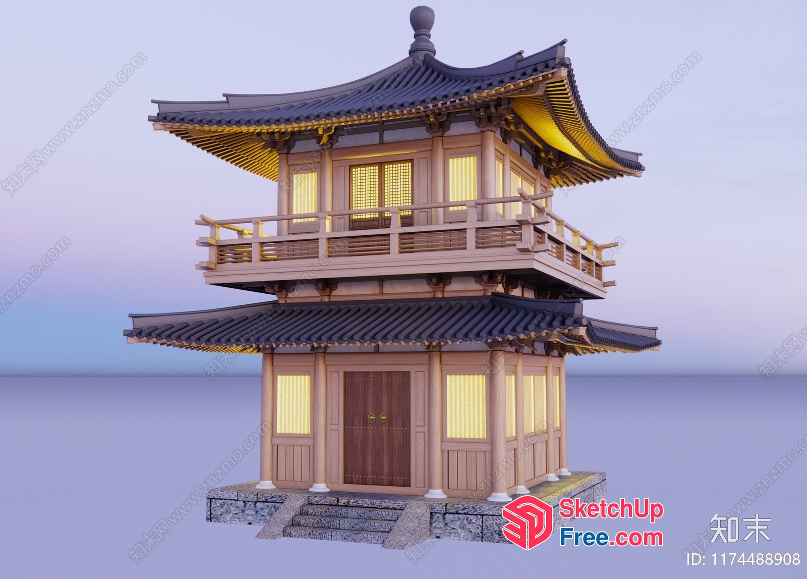 Asian-Inspired Temple With Elegant Pillars And Lanterns 3D SketchUp File