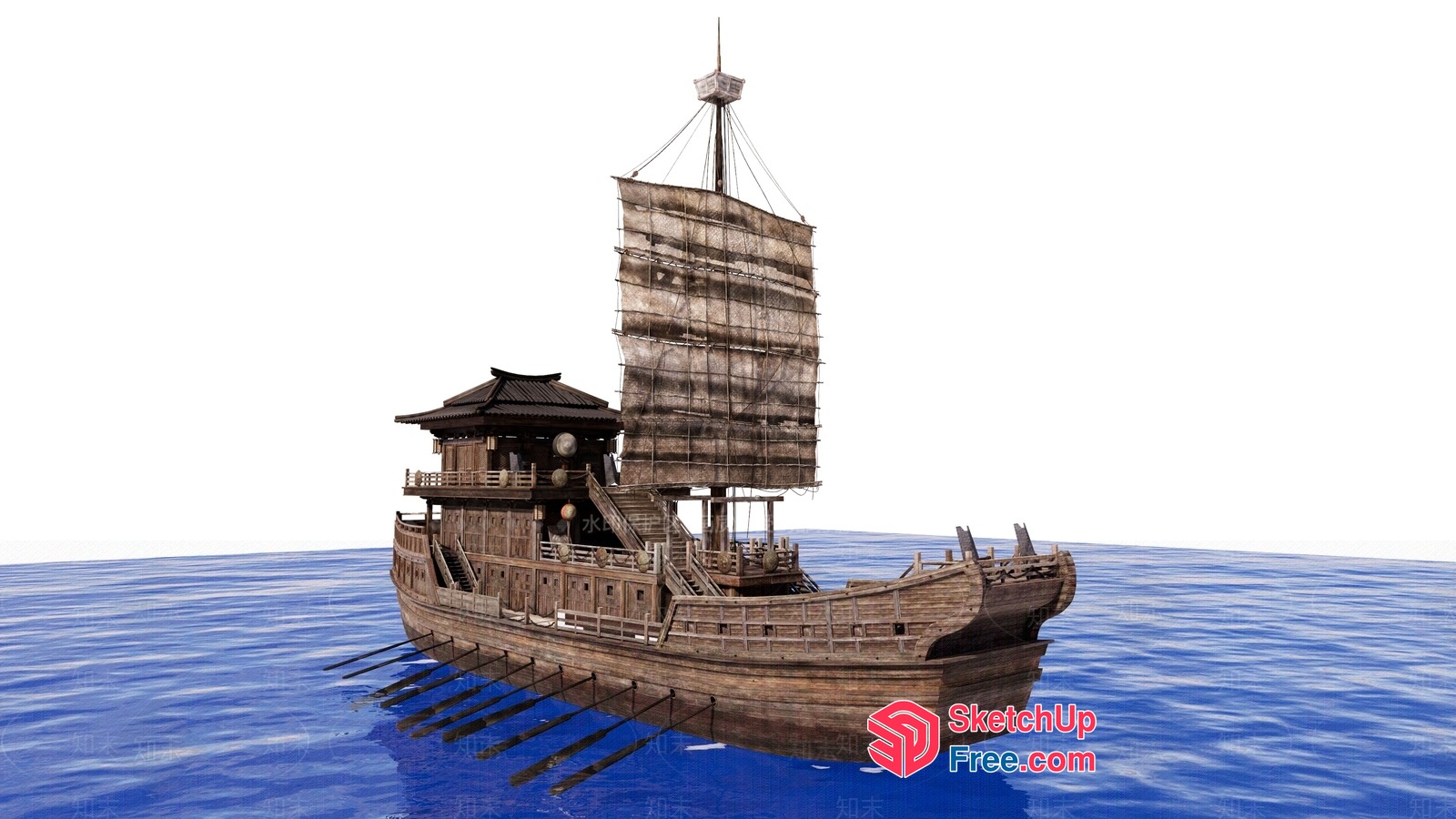 Asian-Style Ship With Ornate Details 3D SketchUp File