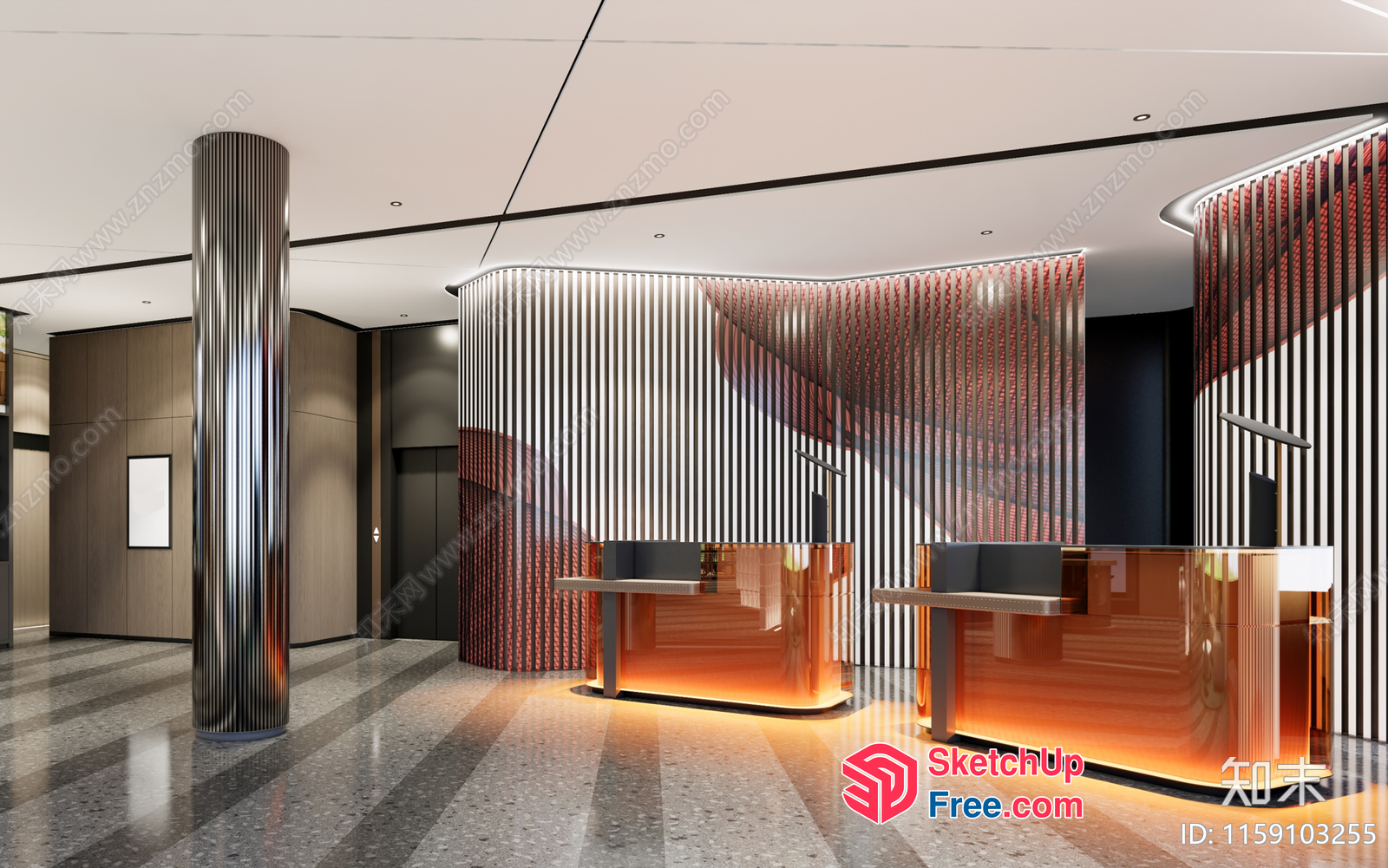Elegant Modern Reception Area With Sleek Pillars 3D SketchUp File