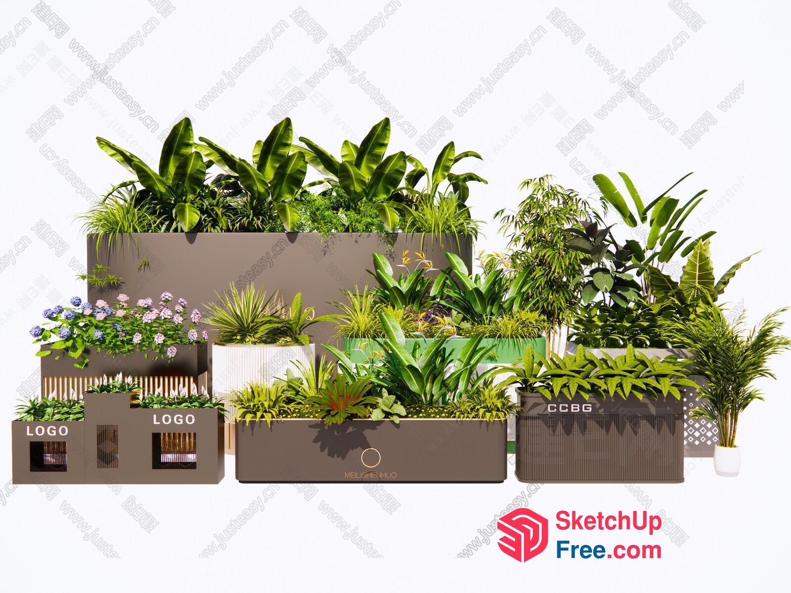 Greenery Arrangement With Various Plants 3D SketchUp File