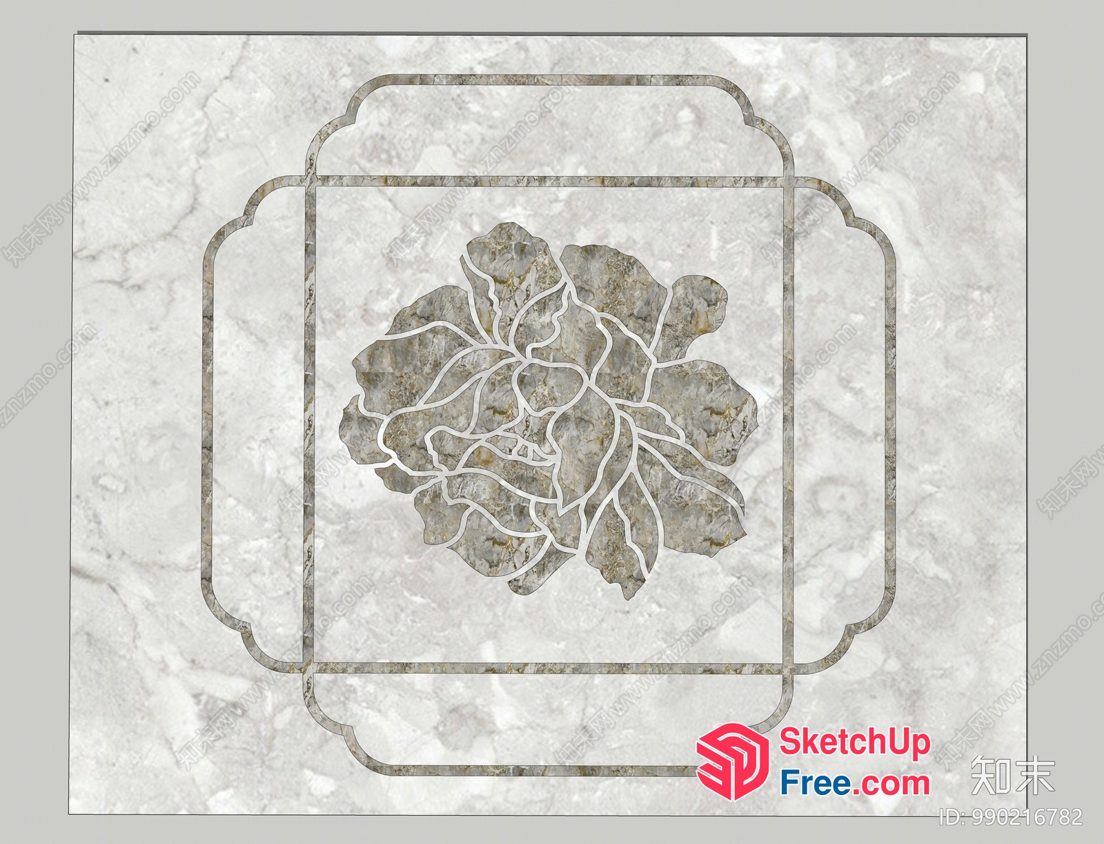 Marble-Inspired Floral Design On Square Panel 3D SketchUp File