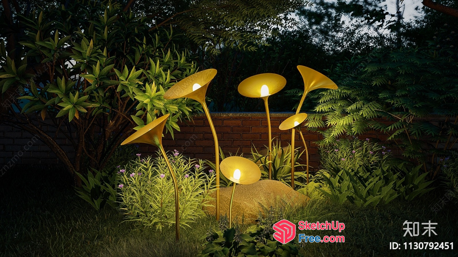 Yellow Mushroom-Shaped Outdoor Lighting 3D SketchUp File