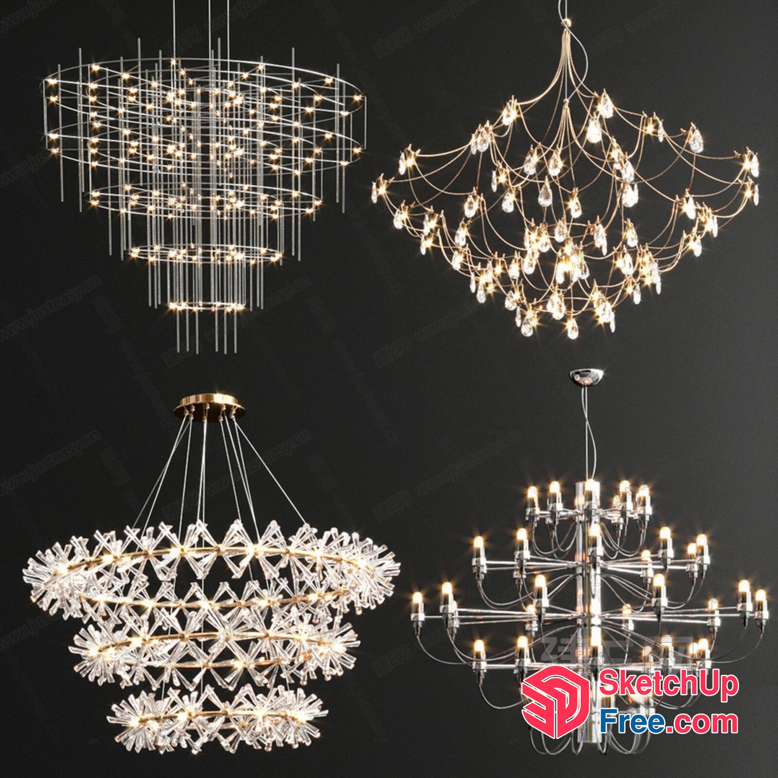 Luxurious Crystal Chandelier Designs 3D SketchUp File