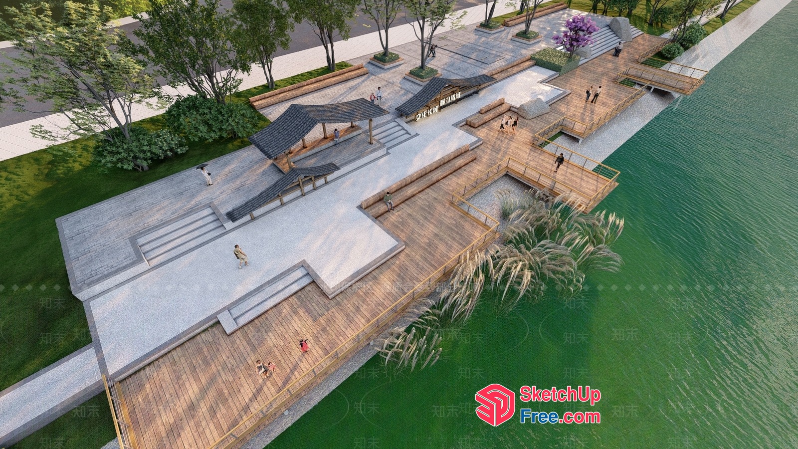 Modern Park Pavilion With Wood Deck And Water Views 3D SketchUp File
