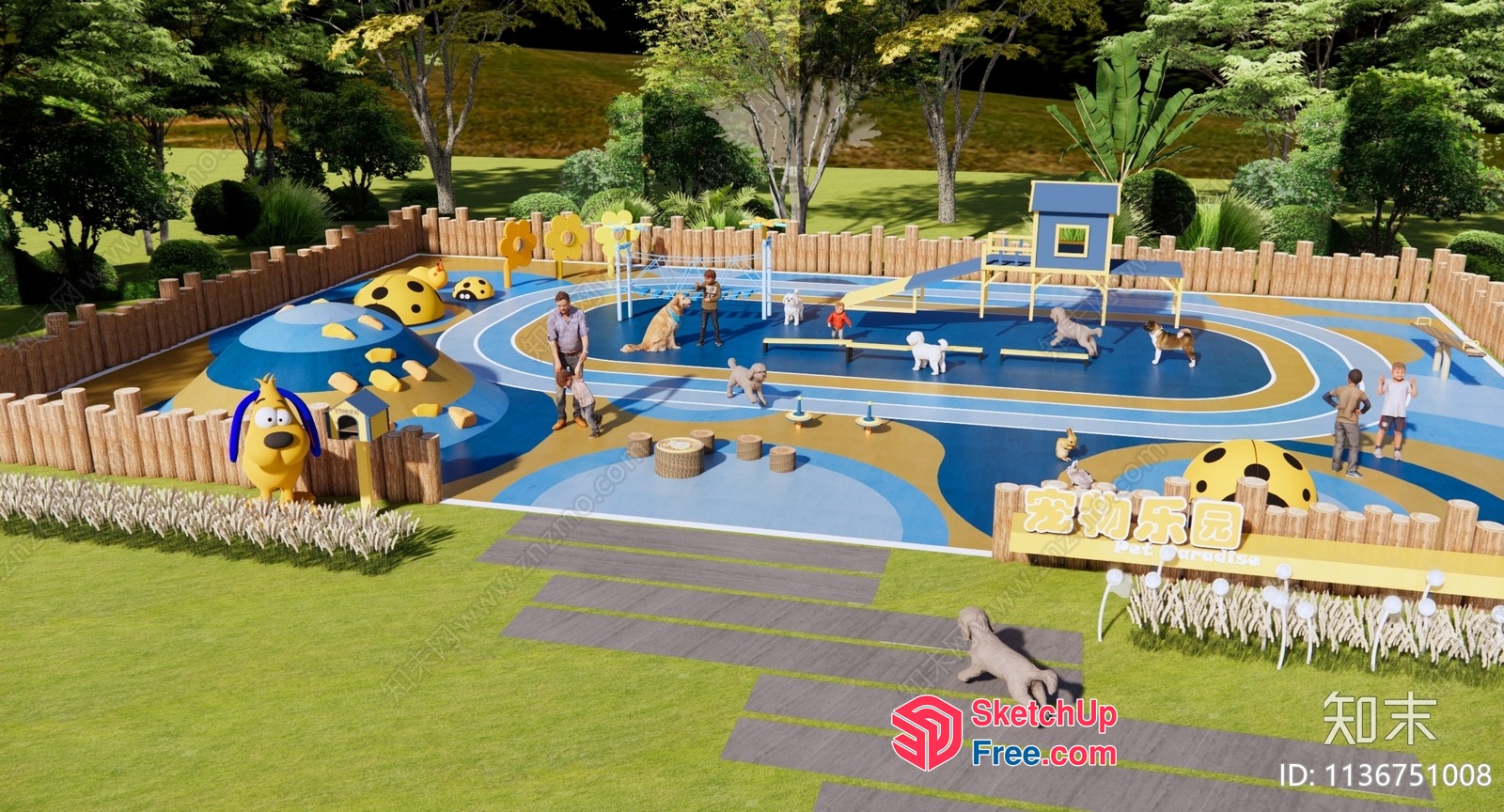 Vibrant Playground With Dog-Themed Decorations 3D SketchUp File