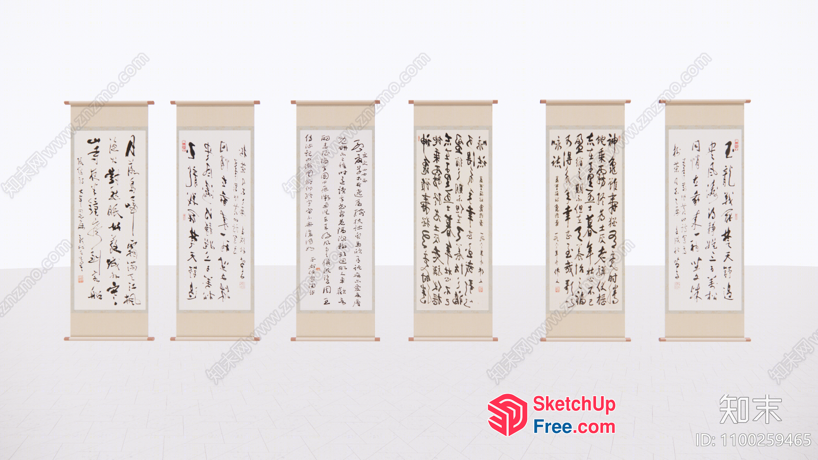 Elegant Traditional Asian Calligraphy Scrolls 3D SketchUp File