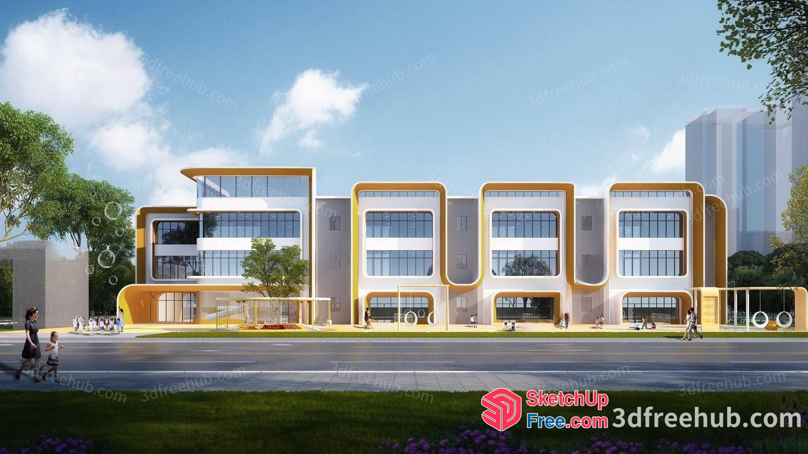 Modern Commercial Street Exterior Building 3D SketchUp File