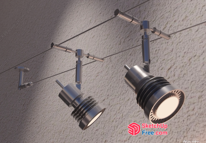 Two Silver Track Lighting Fixtures On A White Wall 3D SketchUp File