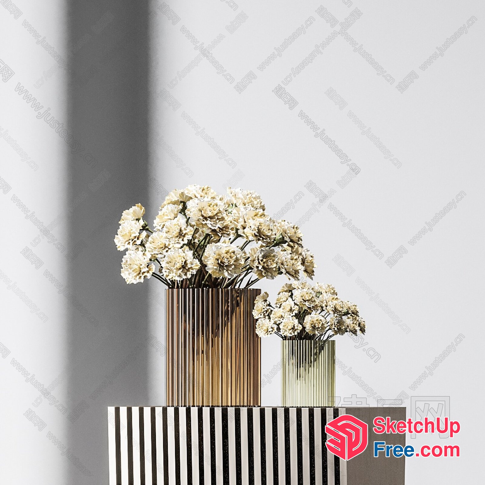 Elegant White Flowers In Gold Vases 3D SketchUp File