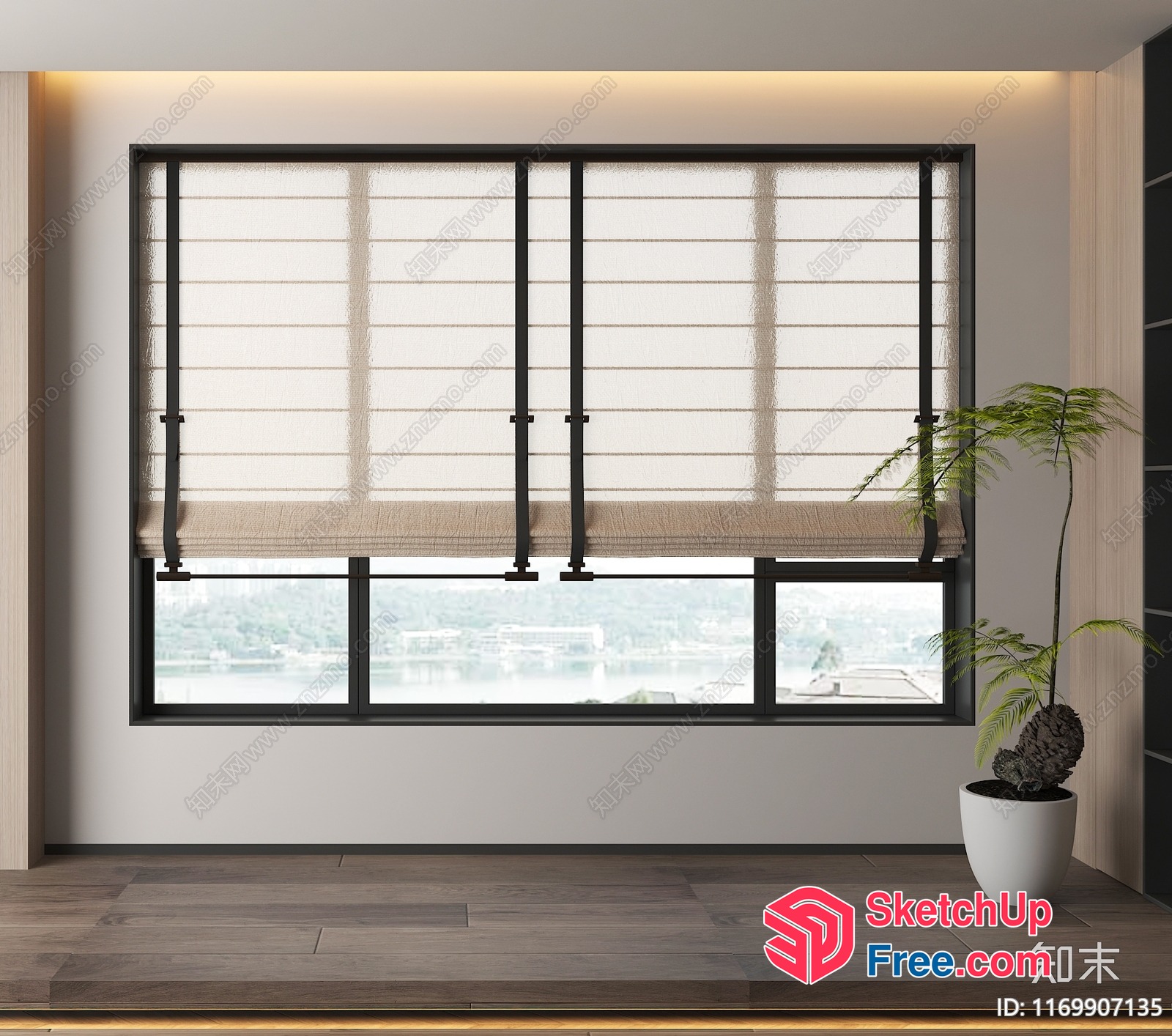 Modern Window With Blinds And Potted Plant 3D SketchUp File