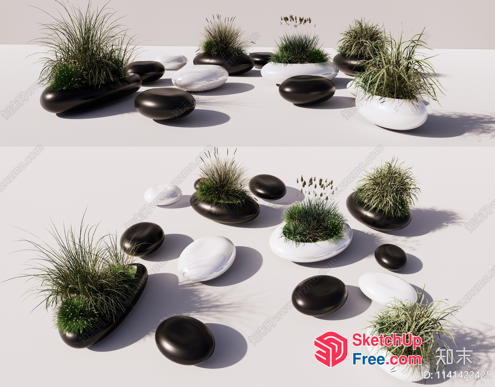Minimalist Grass Potted Decorative Planters 3D SketchUp File
