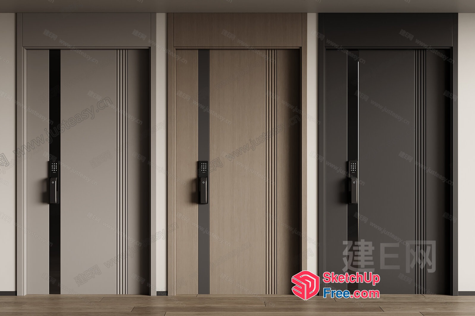 Modern Elevator Doors In Light And Dark Wood 3D SketchUp File