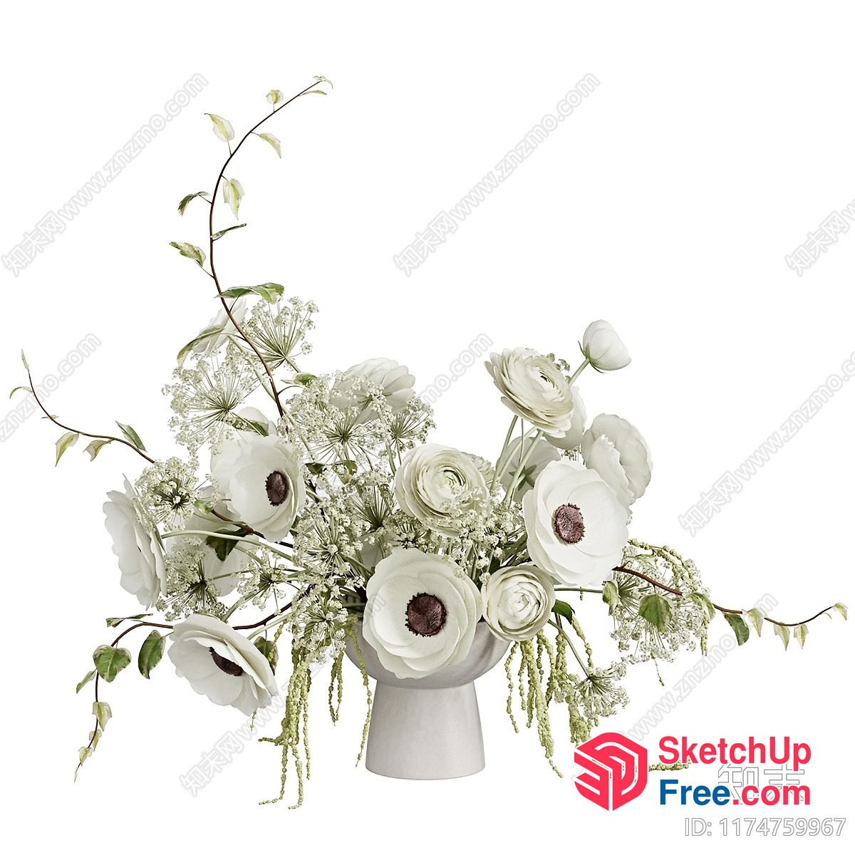 Elegant White Floral Arrangement In A White Vase 3D SketchUp File