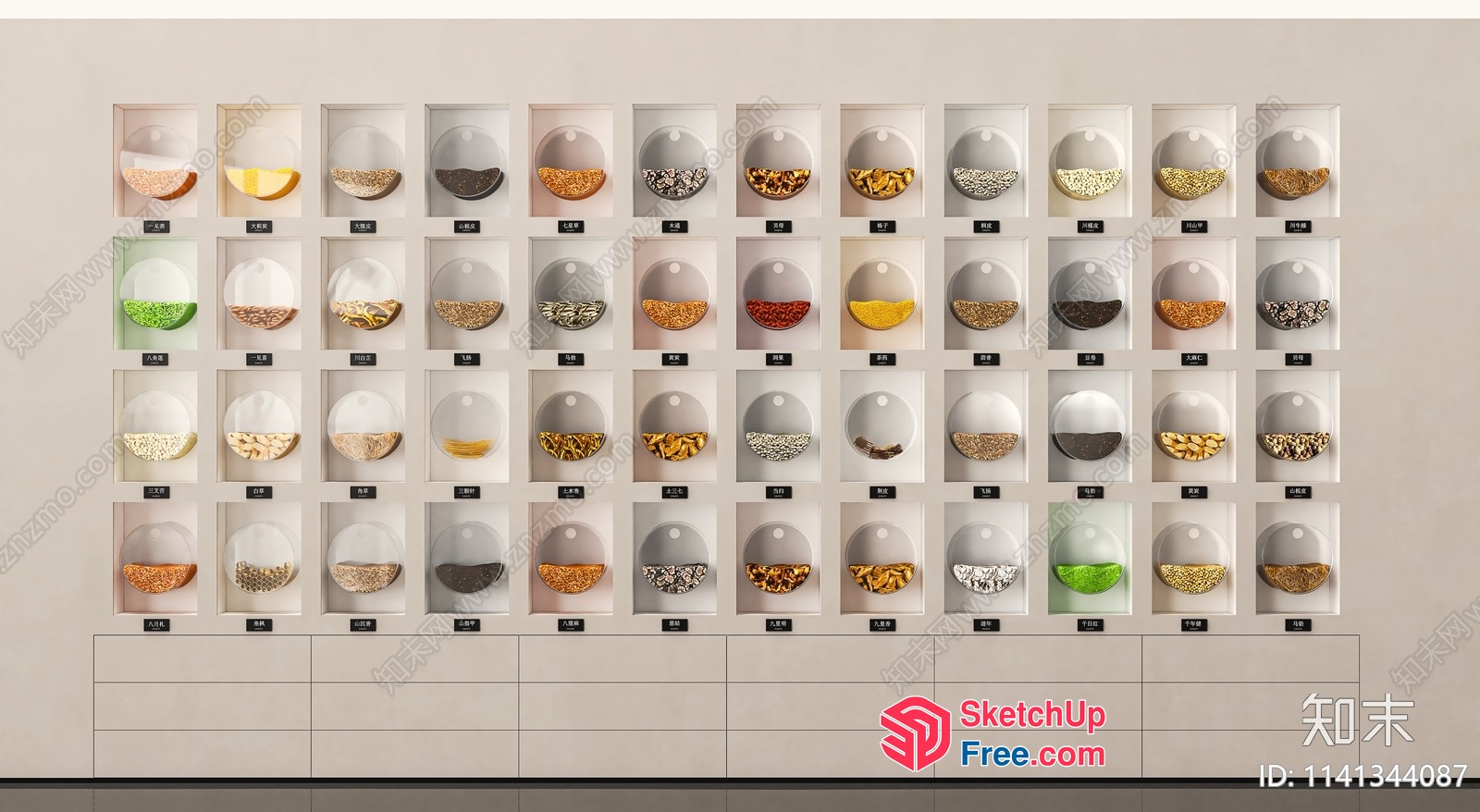 Colorful Glass Bowl Display On Beige Wall 3D SketchUp File