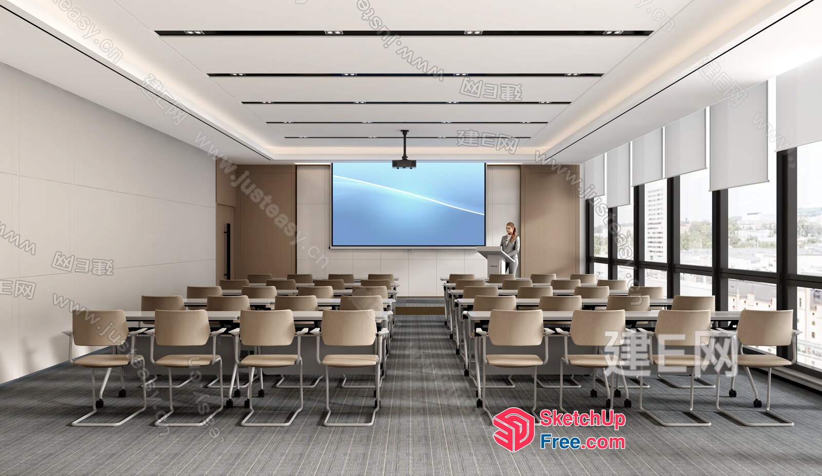 Modern Conference Room With Large Screen And Projector 3D SketchUp File