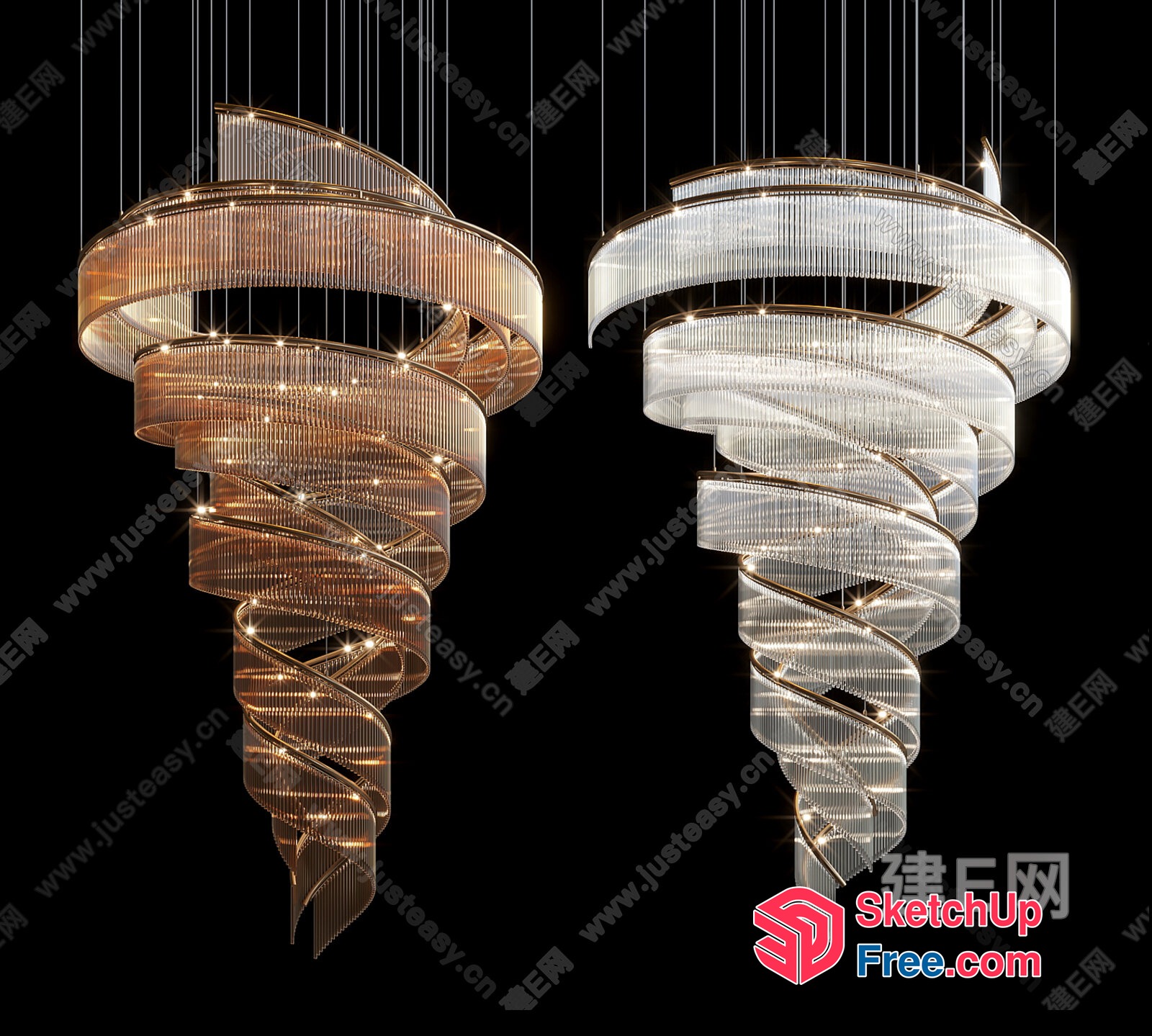 Twisted Spiral Glass Chandelier 3D SketchUp File