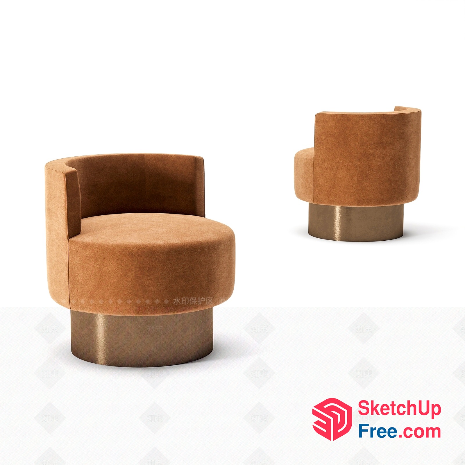 Elegant Brown Velvet Swivel Chairs 3D SketchUp File