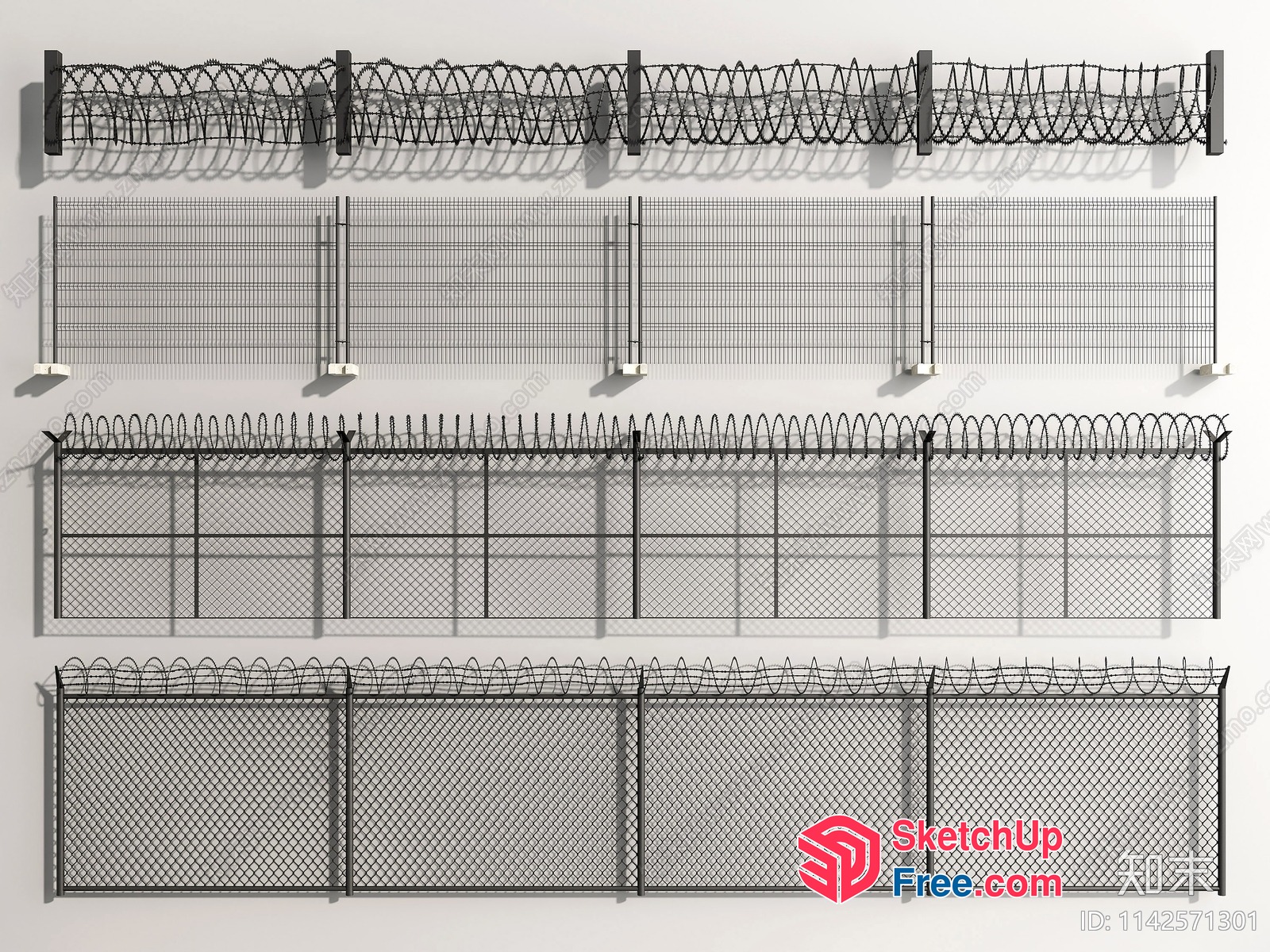 Barbed Wire Fence And Razor Wire Top 3D SketchUp File