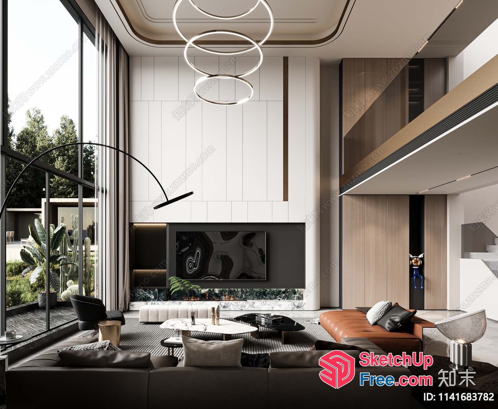 Modern Luxury Living Room With Large Windows 3D SketchUp File