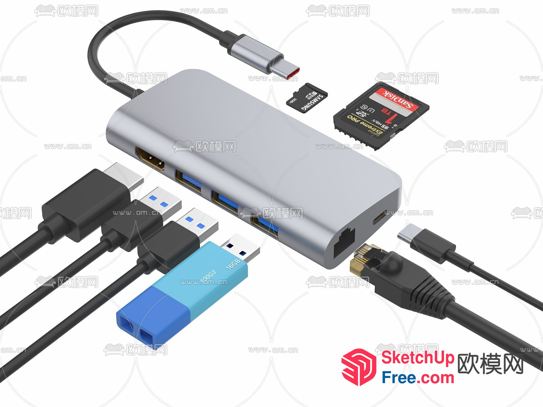 Usb C Hub And Accessories 3D SketchUp File