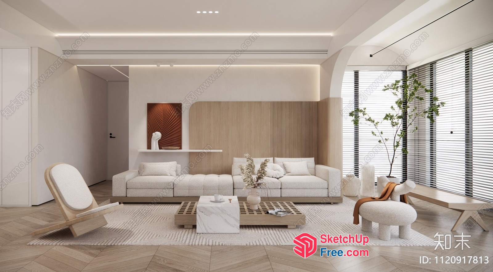Modern Minimalist Living Room With Natural Wood Accents 3D SketchUp File