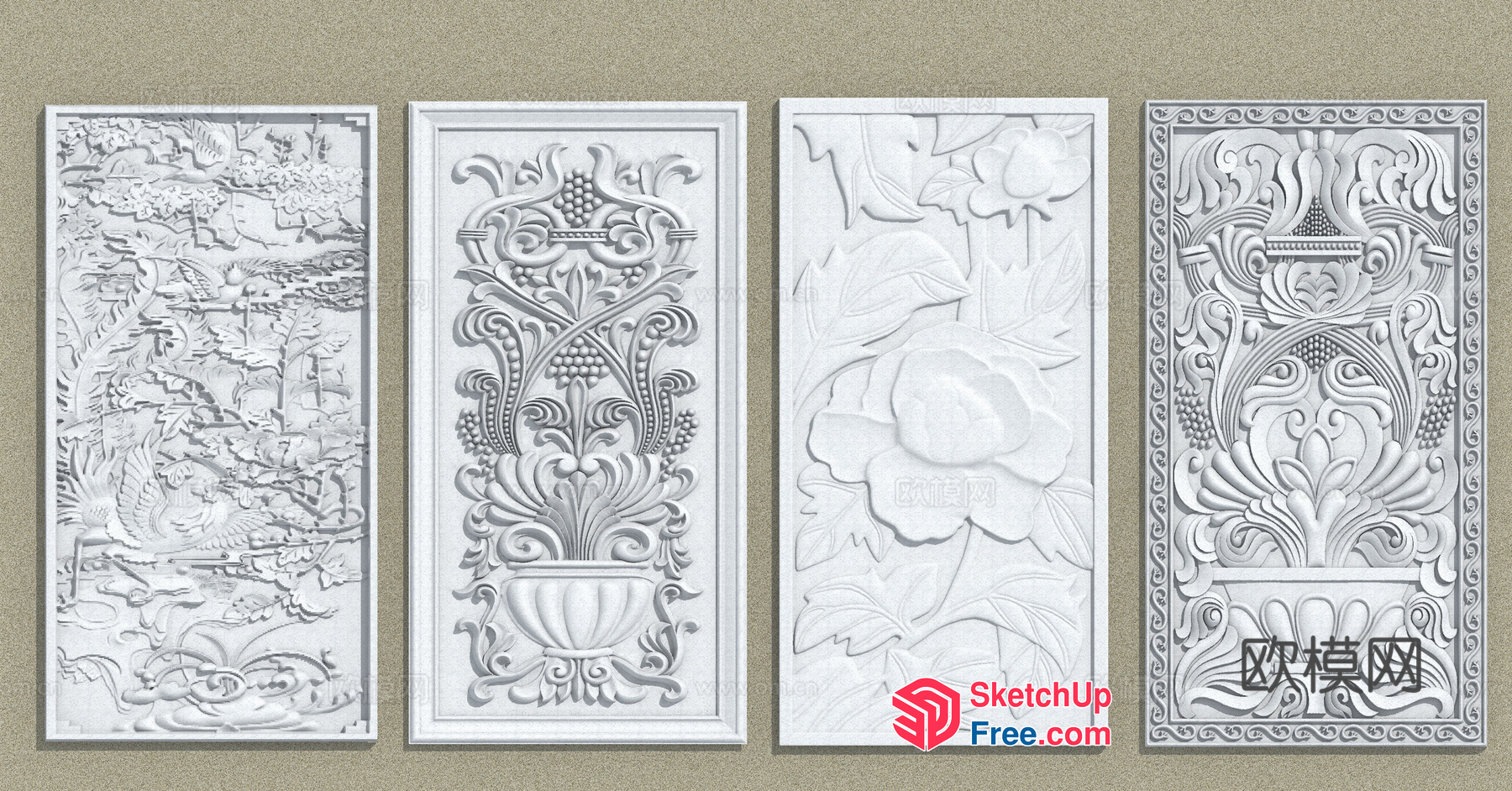 Intricate Carved Floral Designs On Panels 3D SketchUp File