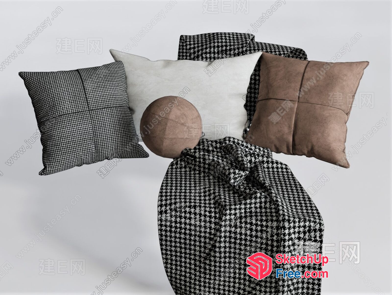 Houndstooth Patterned Pillows And Blanket 3D SketchUp File