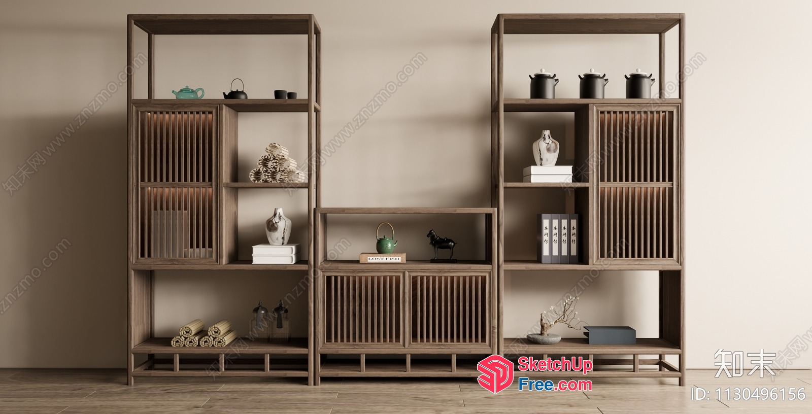 Elegant Japanese-Style Decorative Shelf 3D SketchUp File
