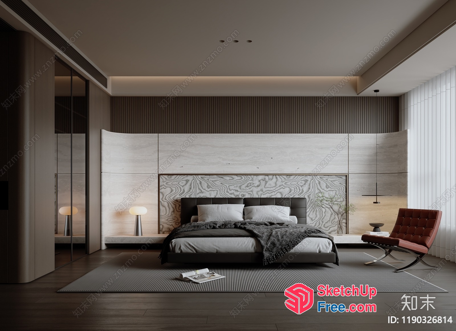 Modern Minimalist Bedroom With Grey And White Decor 3D SketchUp File
