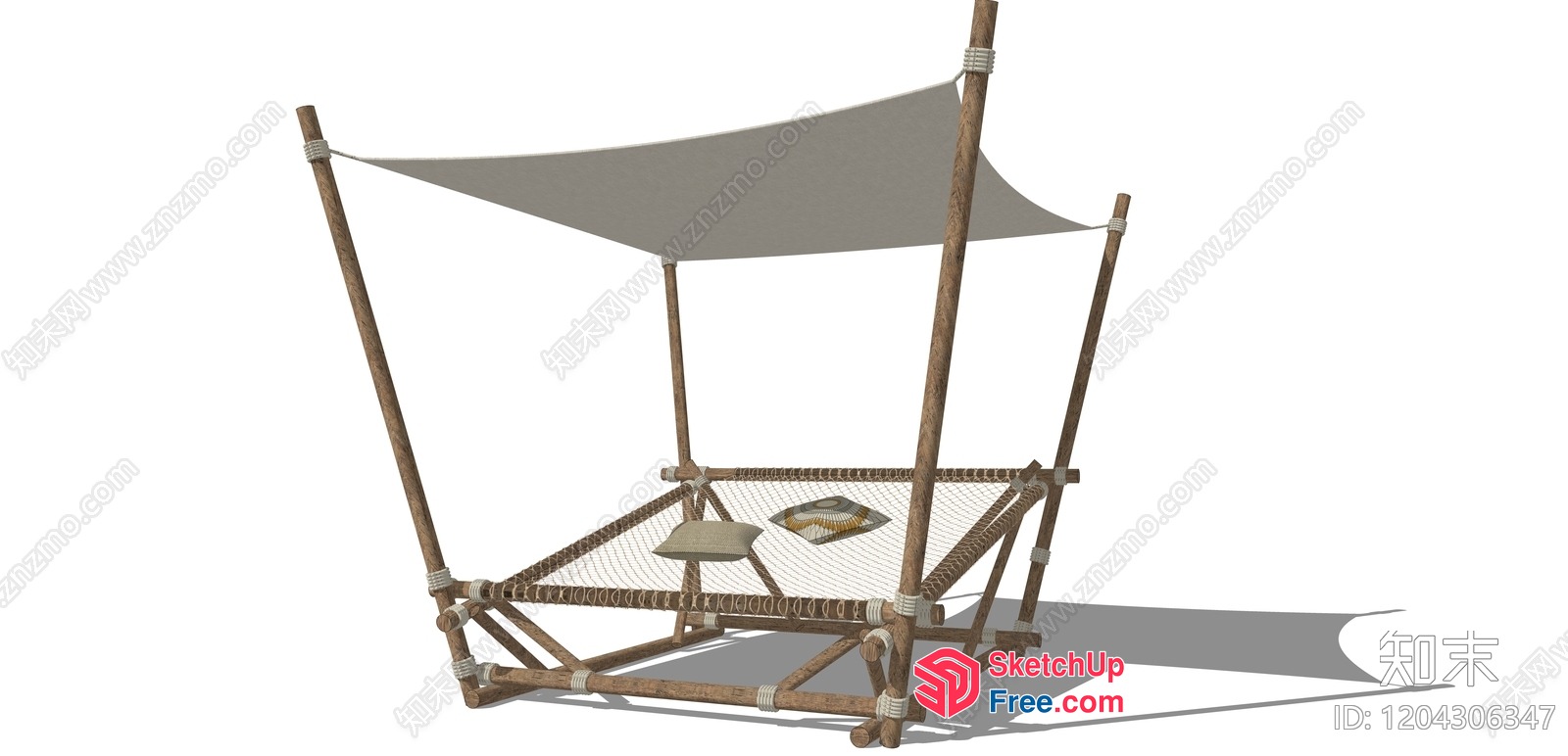 Aged Bamboo Outdoor Hammock With Sunshade 3D SketchUp File