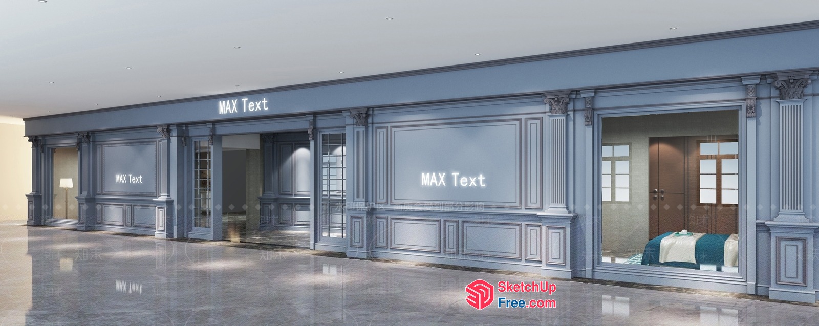 Ornate Shopfront With Classic Moulding And Pillars 3D SketchUp File