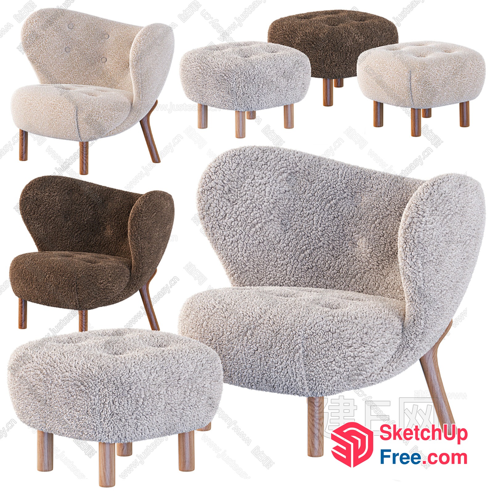 Stylish And Cozy Sheepskin Upholstered Chairs 3D SketchUp File