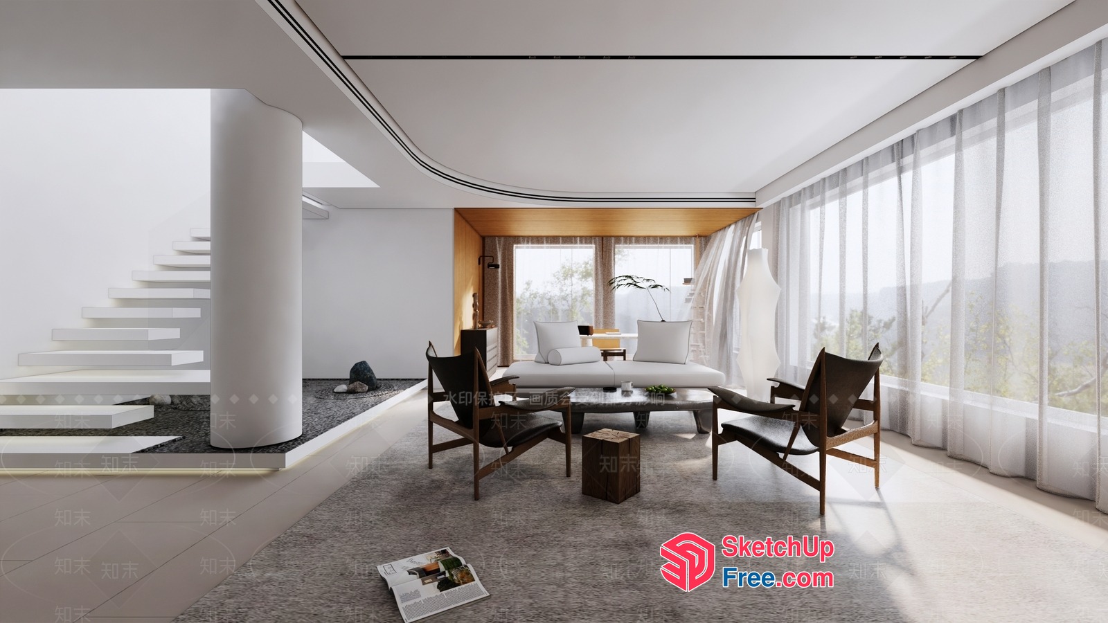 Modern Minimalist Living Room With Natural Light 3D SketchUp File