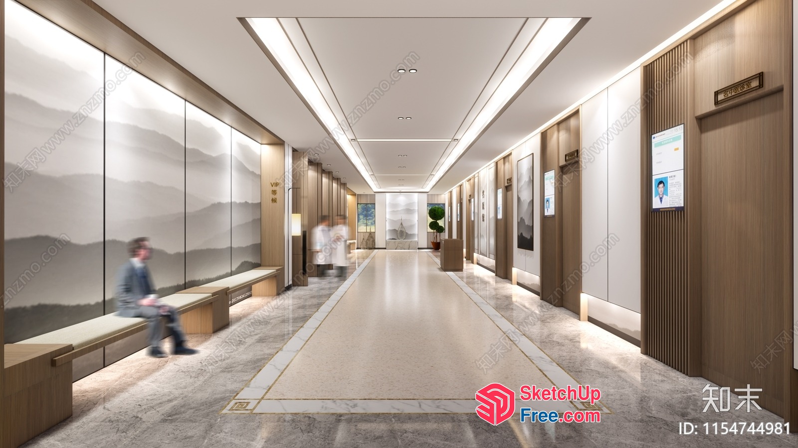 Long Hallway With Elegant Decorations And Modern Lighting 3D SketchUp File