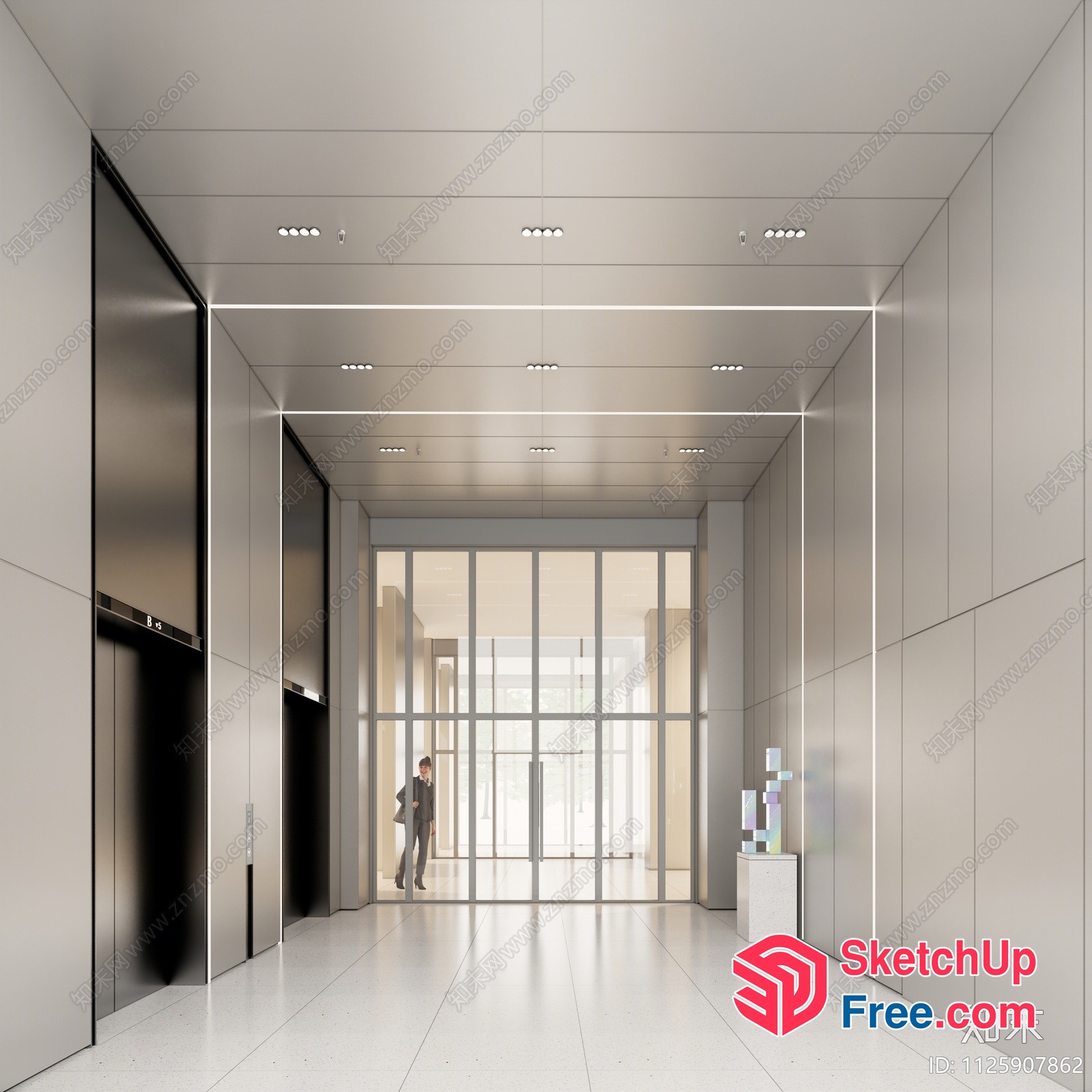 Modern Office Building Interior With Elevator 3D SketchUp File