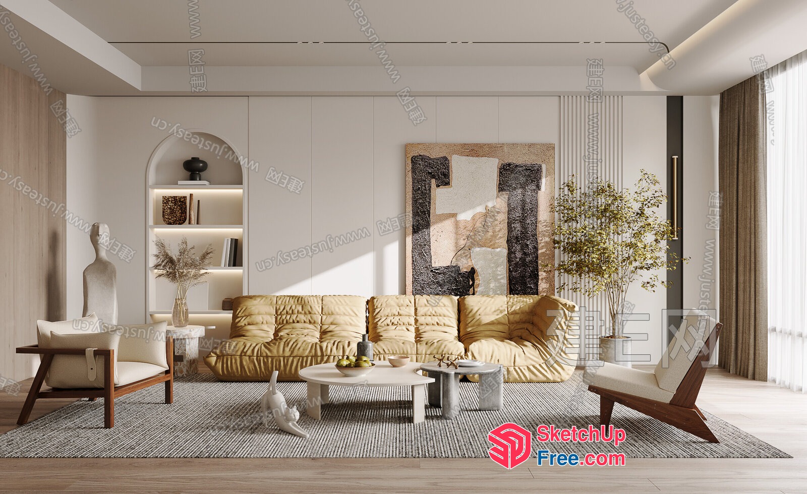Modern Minimalist Living Room With Elegant Furniture 3D SketchUp File