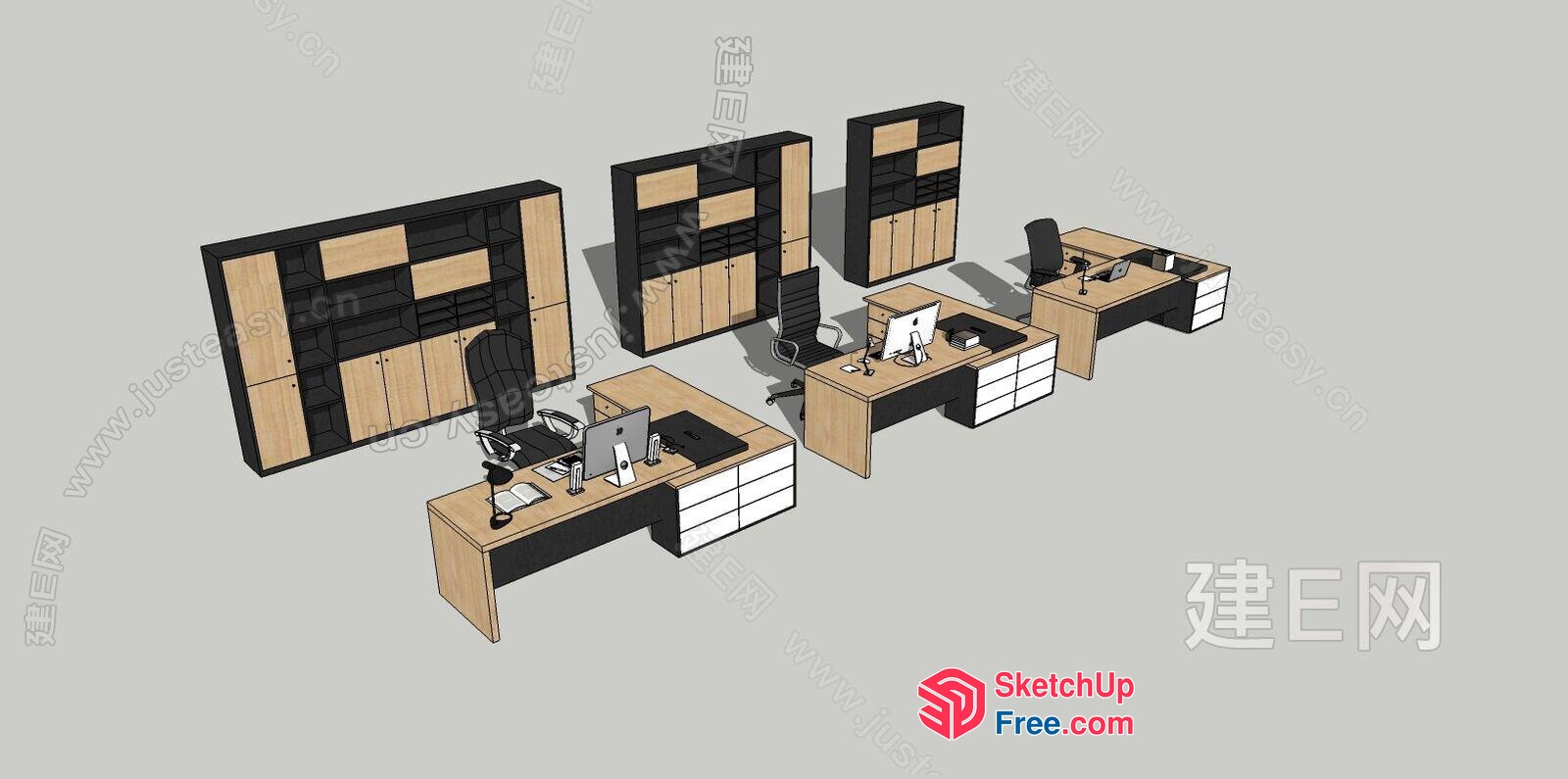 Modern Office Furniture Set With Desks And Storage 3D SketchUp File