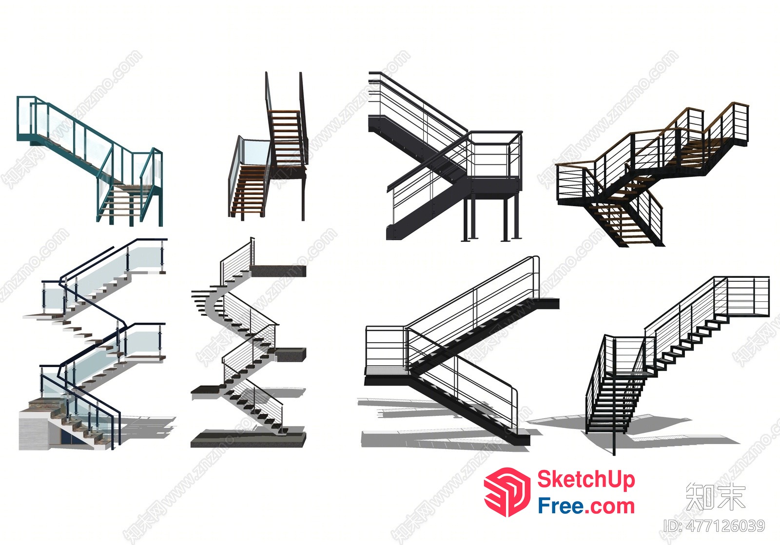 Modern Staircases With Glass Railings 3D SketchUp File