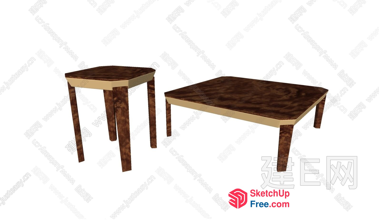 Two Wooden Tables With Creamy Trim 3D SketchUp File