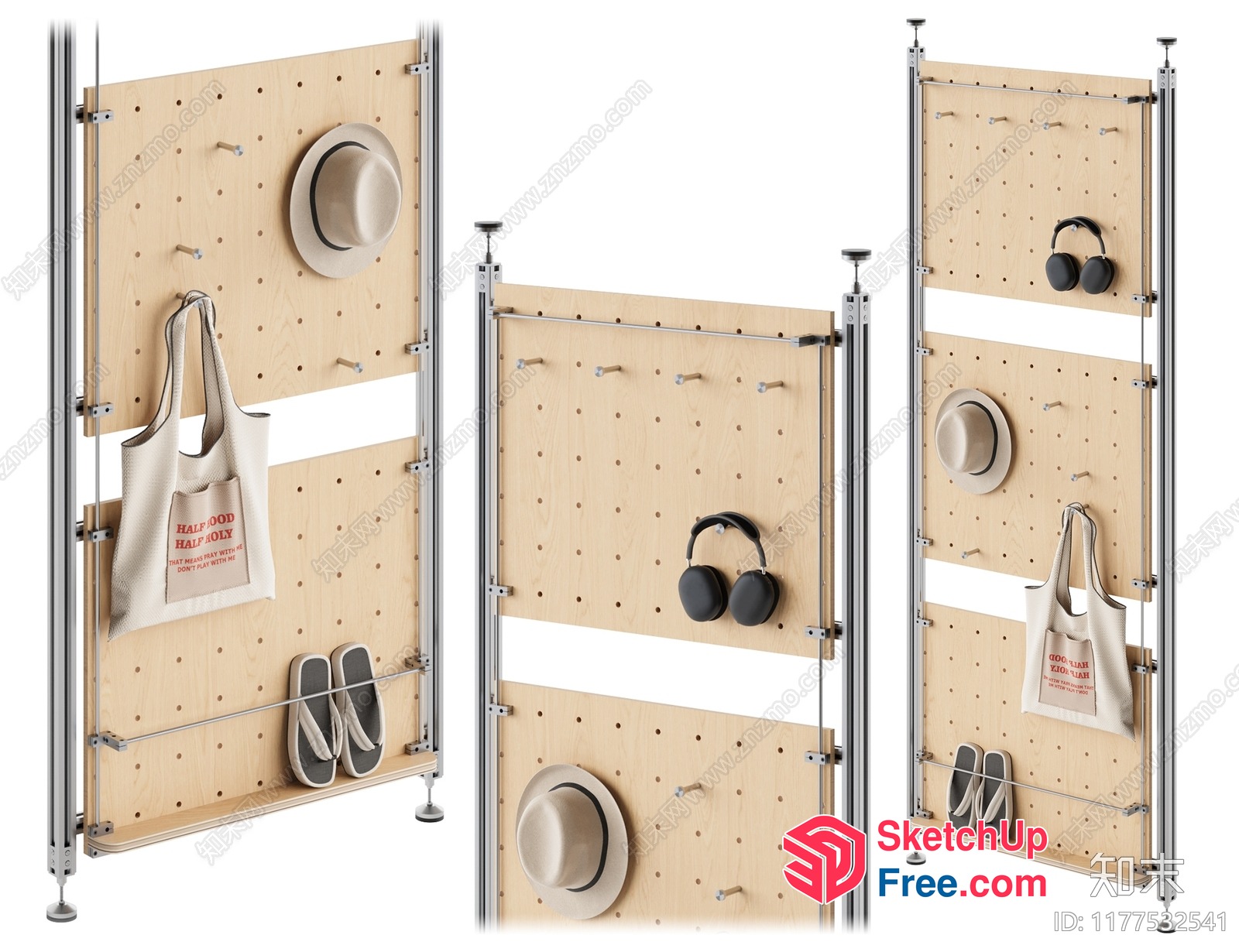 Wooden Pegboard Storage System For Hats And Accessories 3D SketchUp File