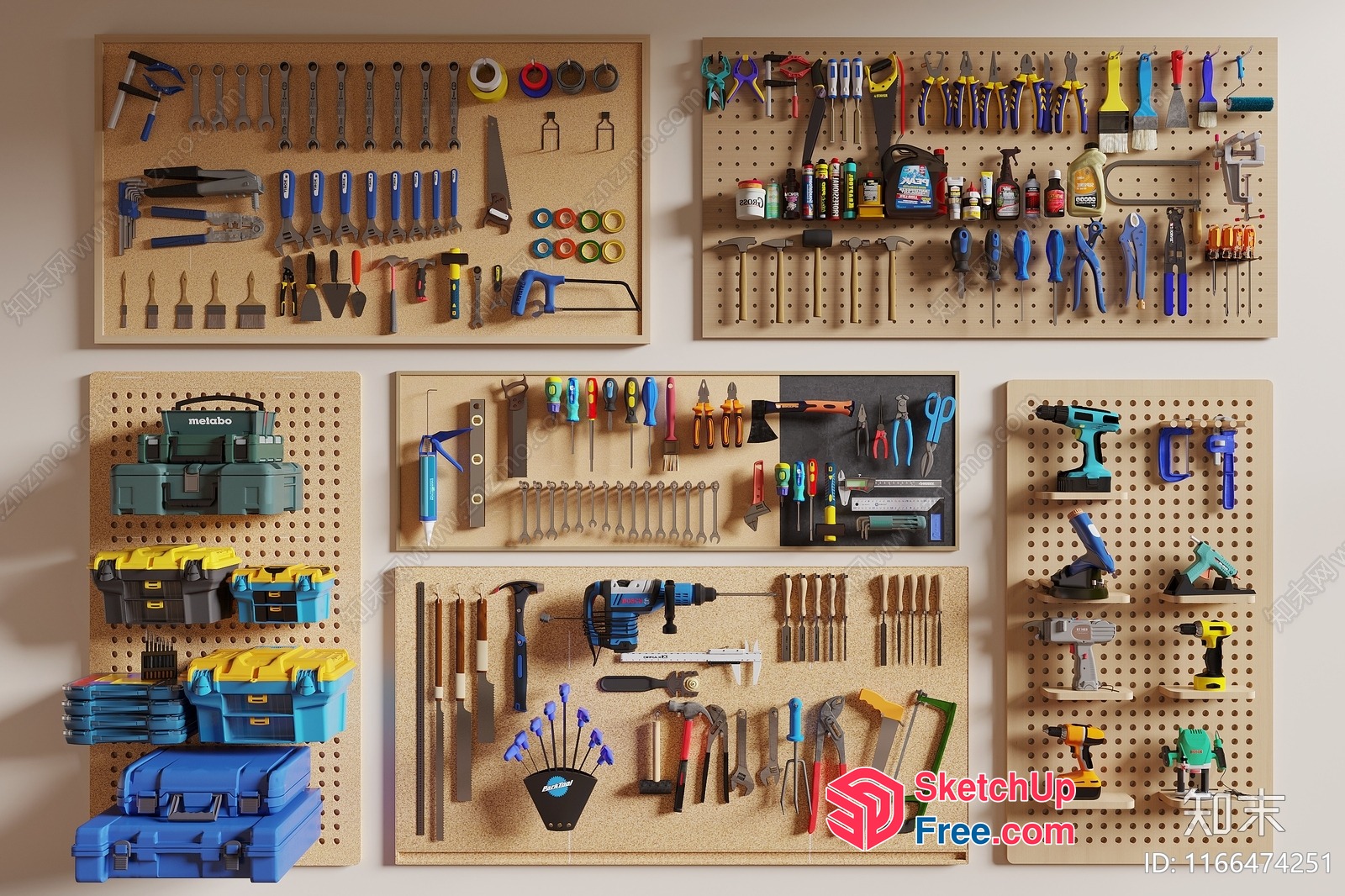 Well-Organized Tool Collection On Pegboard 3D SketchUp File