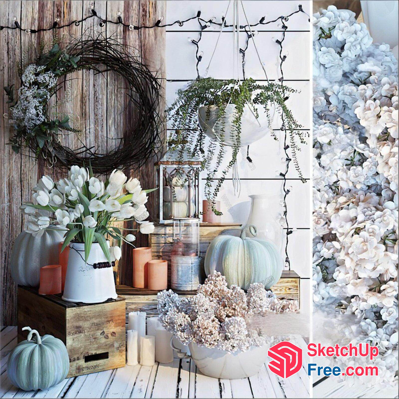 Autumnal White And Green Decor 3D SketchUp File
