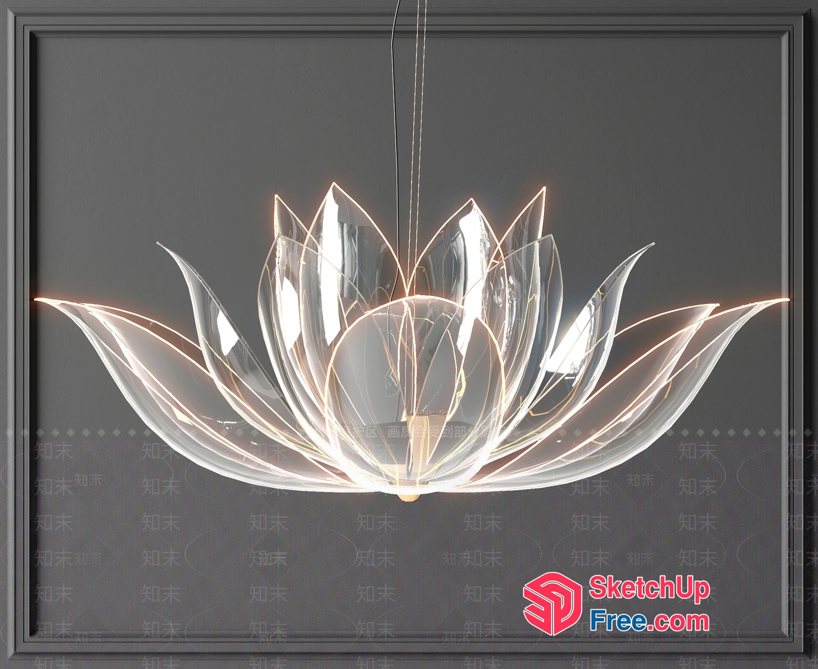 Modern Glass Lotus Flower Pendant Light Fixture 3D SketchUp File