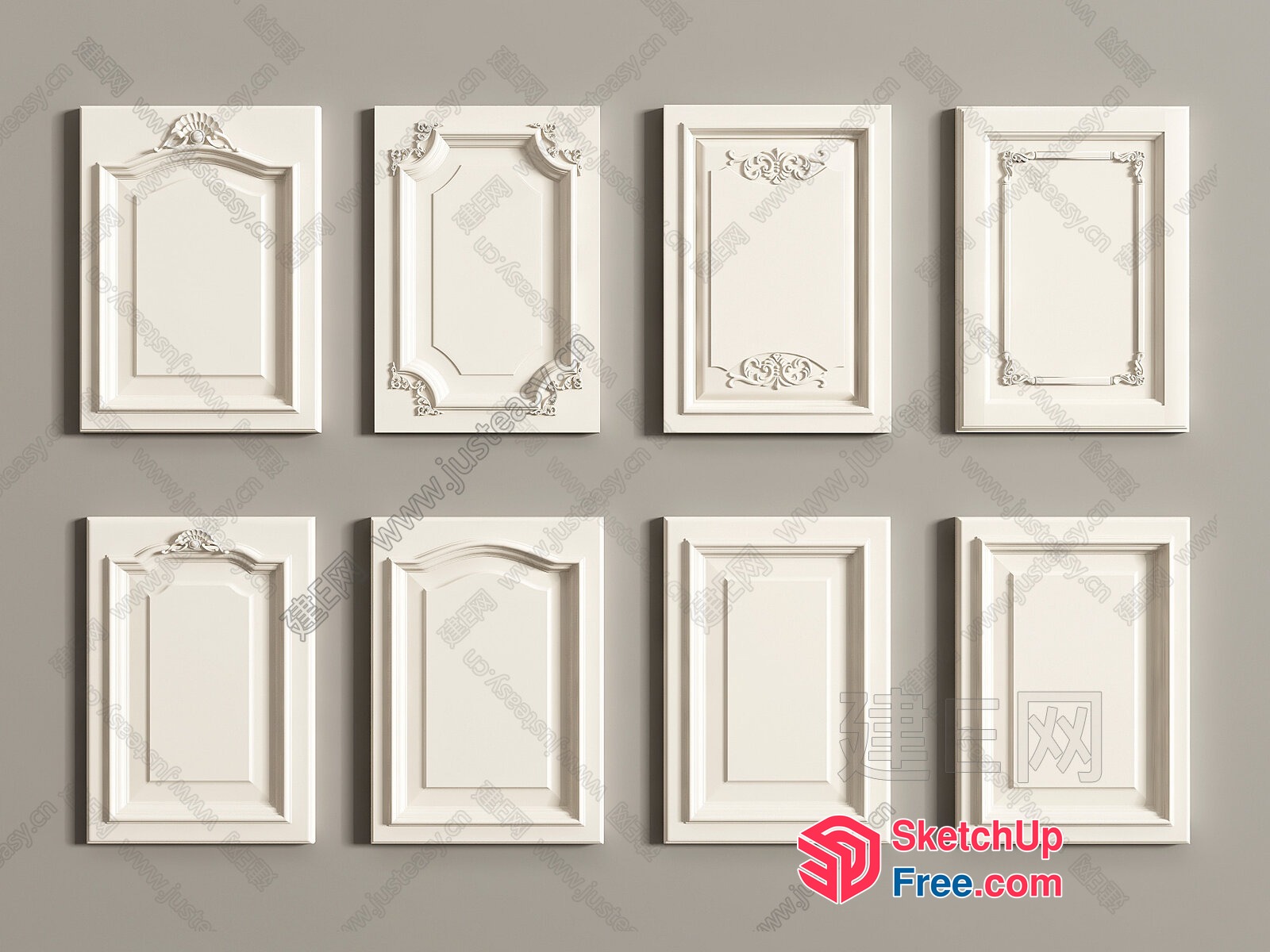 White Ornate Cabinet Door Collection 3D SketchUp File
