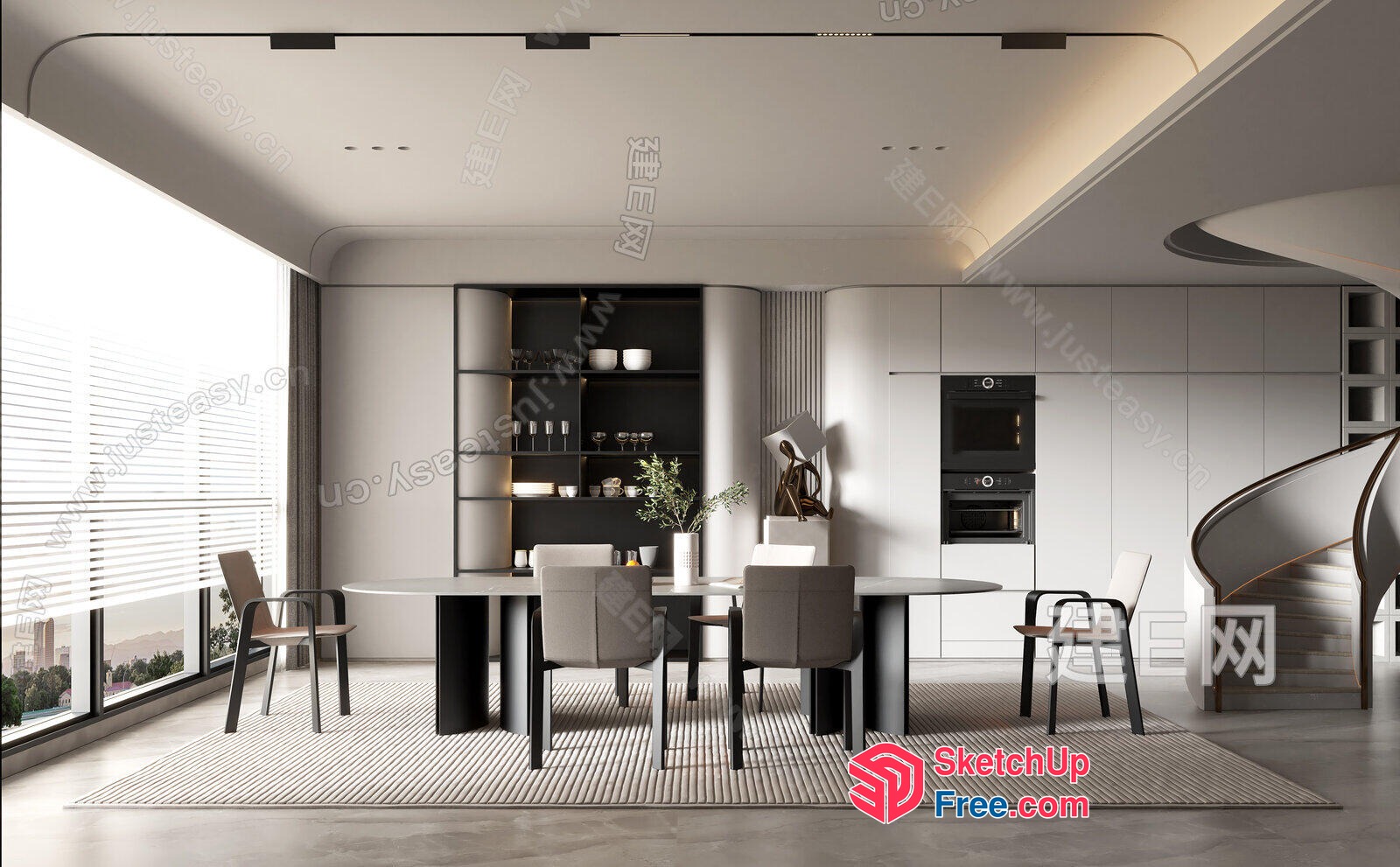 Modern Minimalist Dining Room With Natural Light 3D SketchUp File