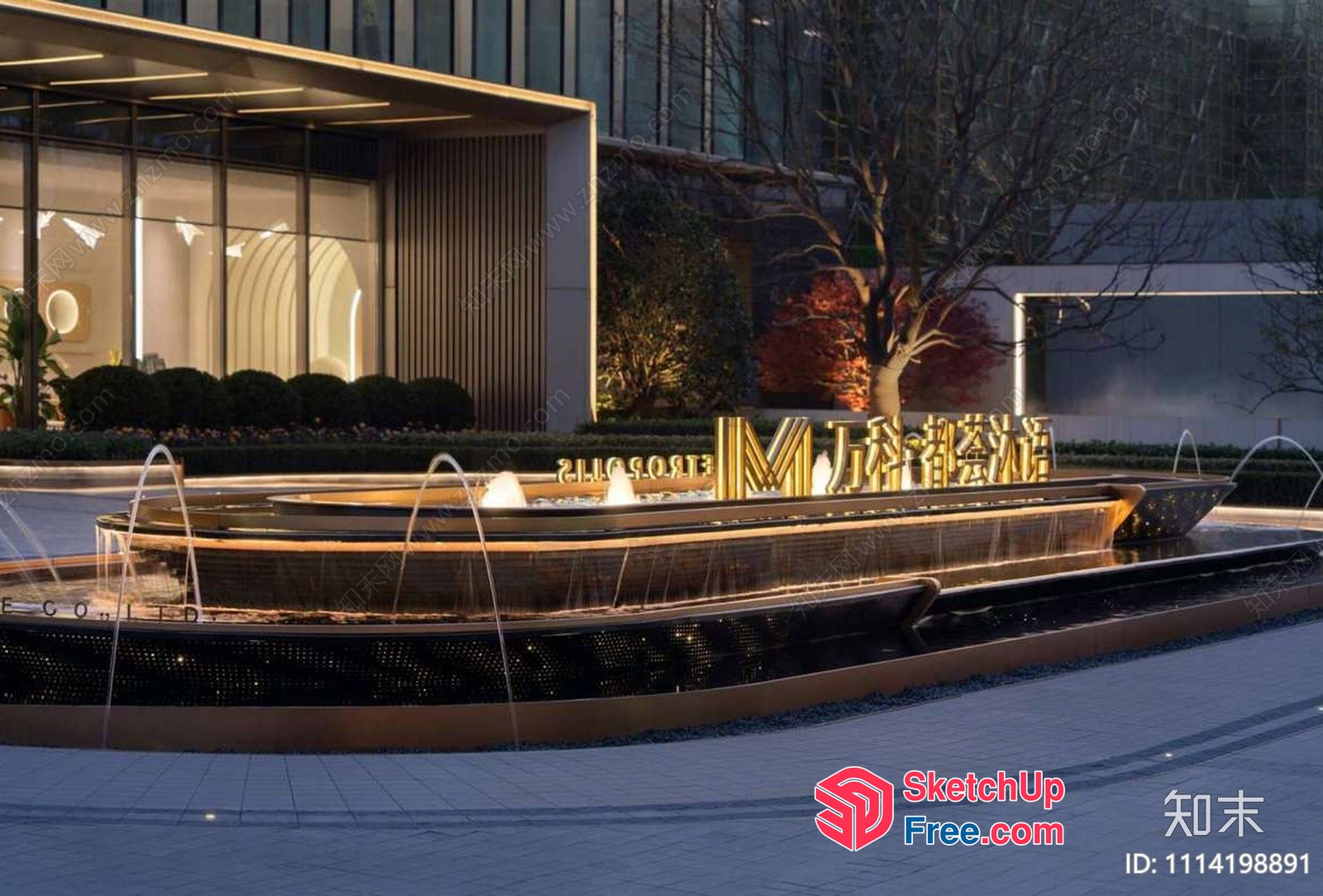 Modern European Style Fountain And Building Exterior 3D SketchUp File