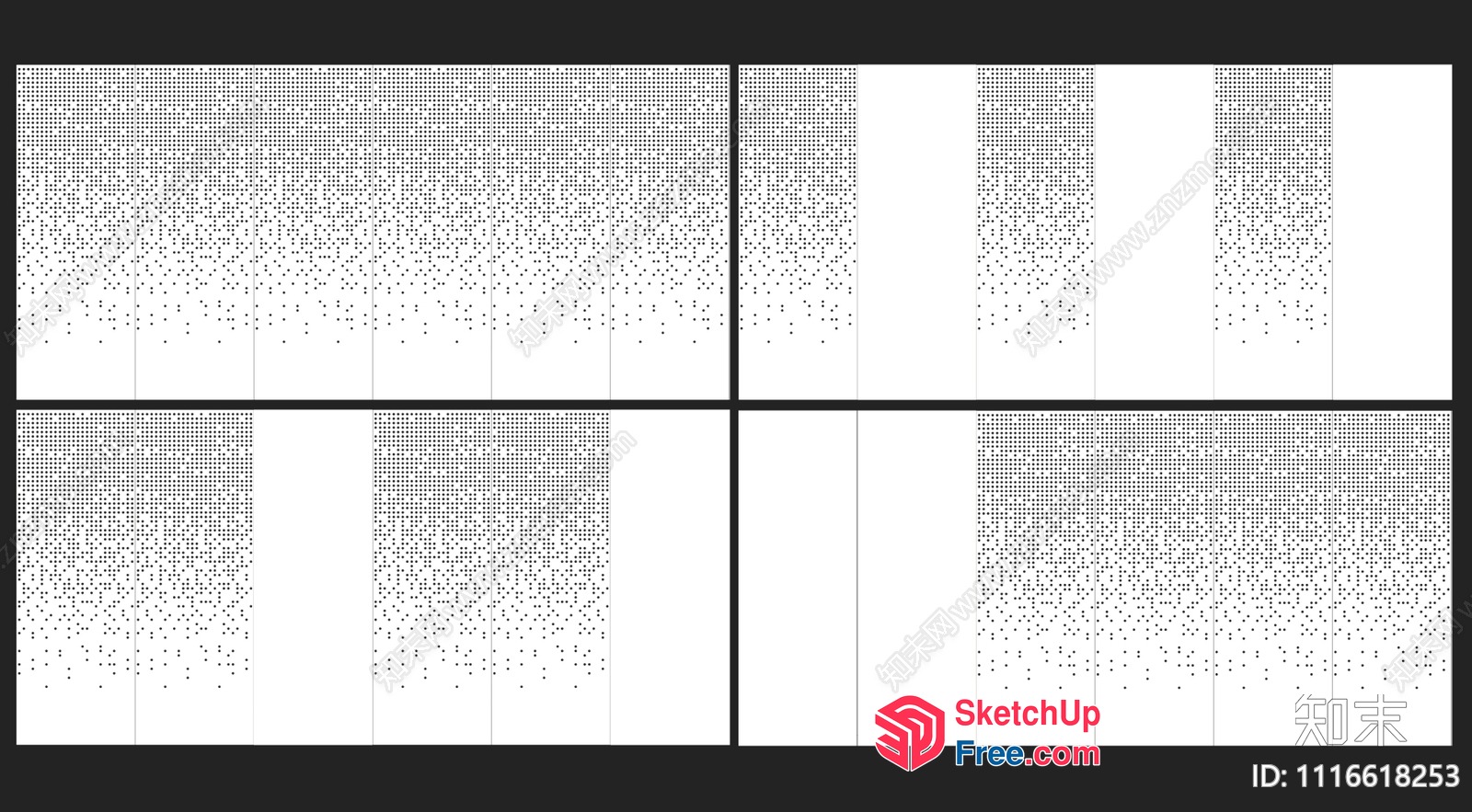 A Series Of Four Rectangular Panels With Dotted Patterns 3D SketchUp File