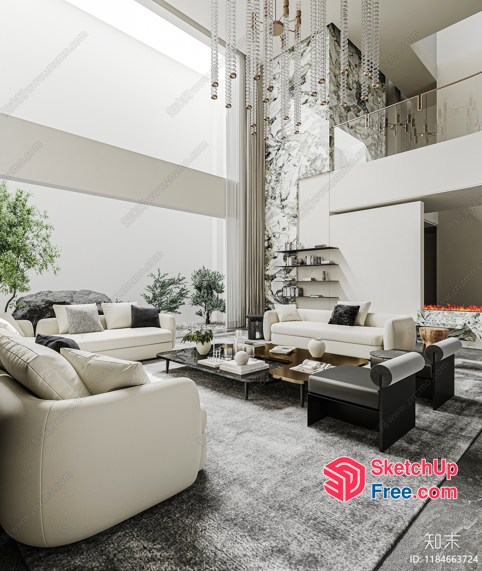 Modern Minimalist Living Room With High Ceiling 3D SketchUp File