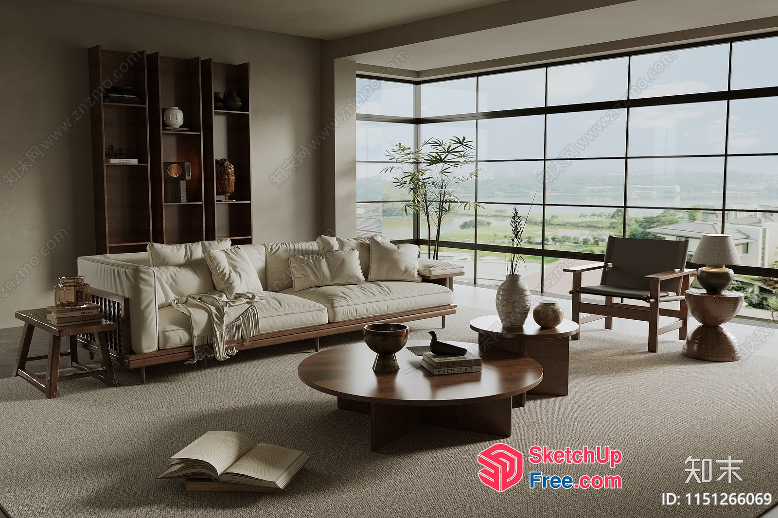 Japanese Style Living Room With Natural Light And Minimalist Decor 3D SketchUp File